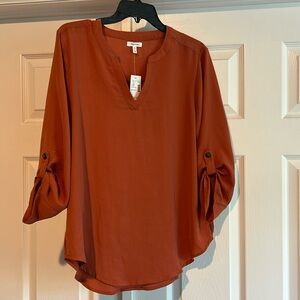 Maurices 3/4 Sleeve Atwood Popover Blouse ~ Auburn ~ Size M